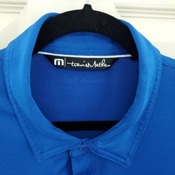Men's Travis Mathew Short Sleeve Performance Polo Shirt XL Blue/White - Picture 6 of 15